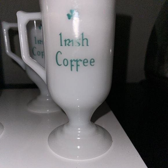 Milk Glass white tall mug with gold trim. Coffee Mugs Set (4) - Picture 3 of 8